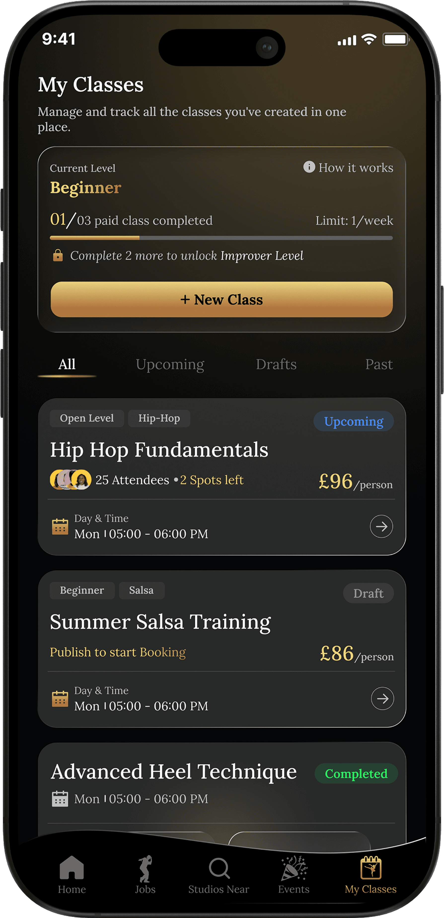 FlowDance app screens - set 1