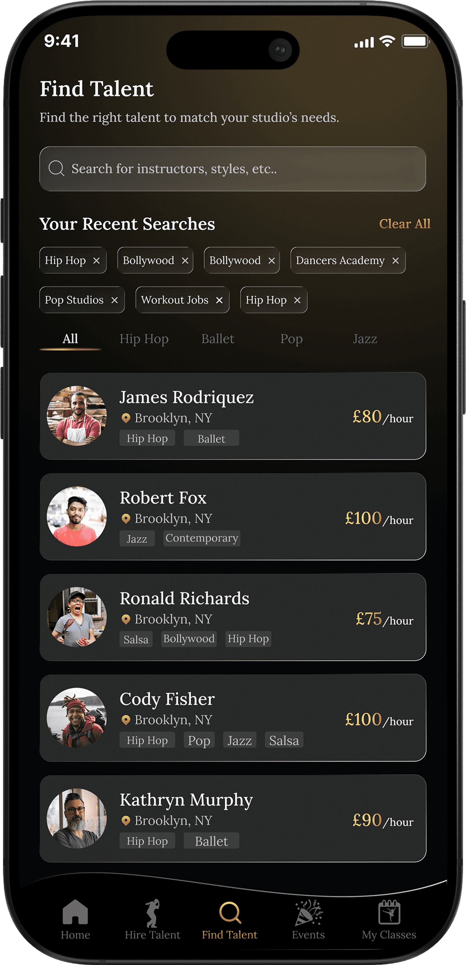 FlowDance app screens - set 2