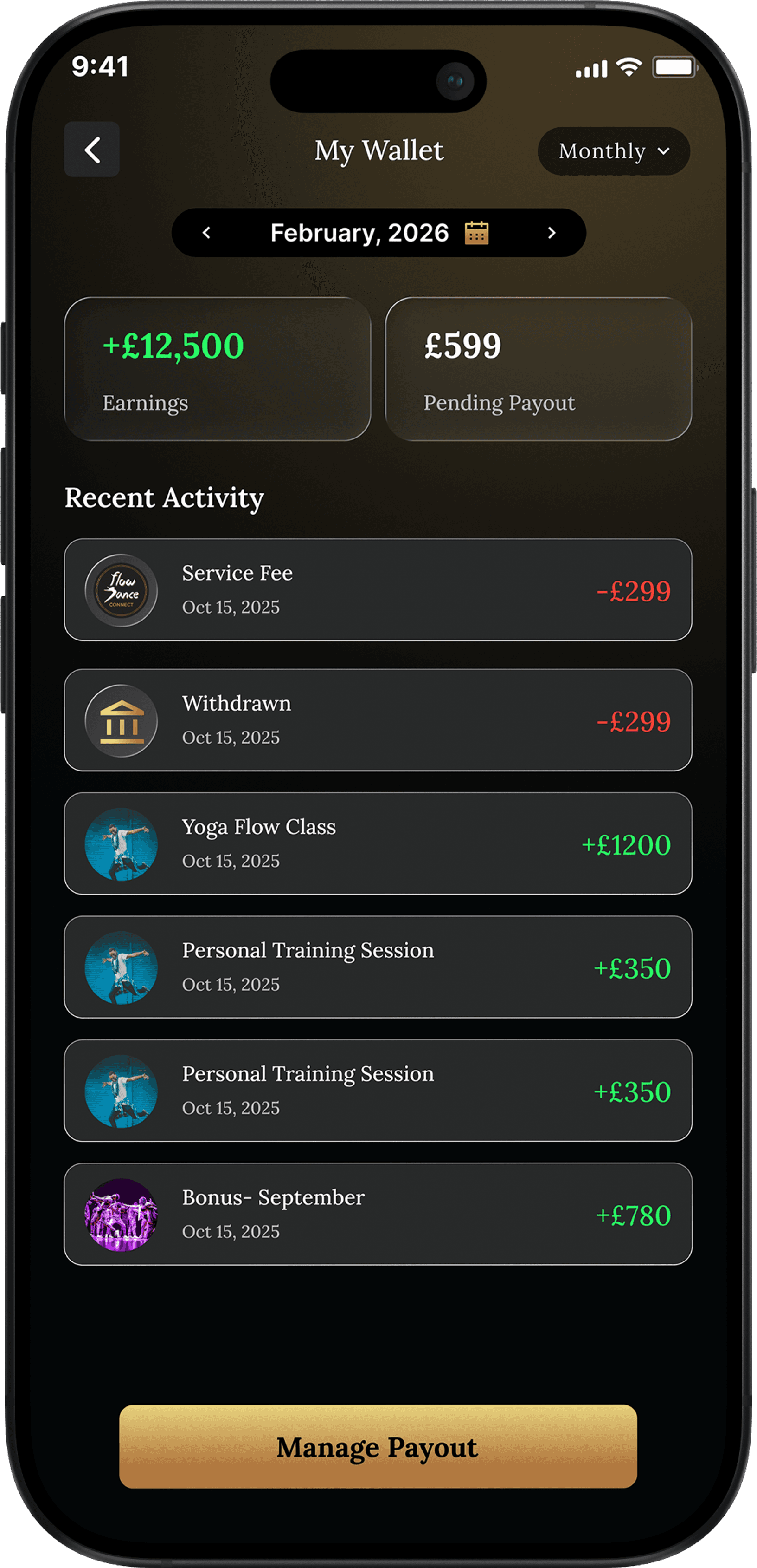 FlowDance app screens - set 3